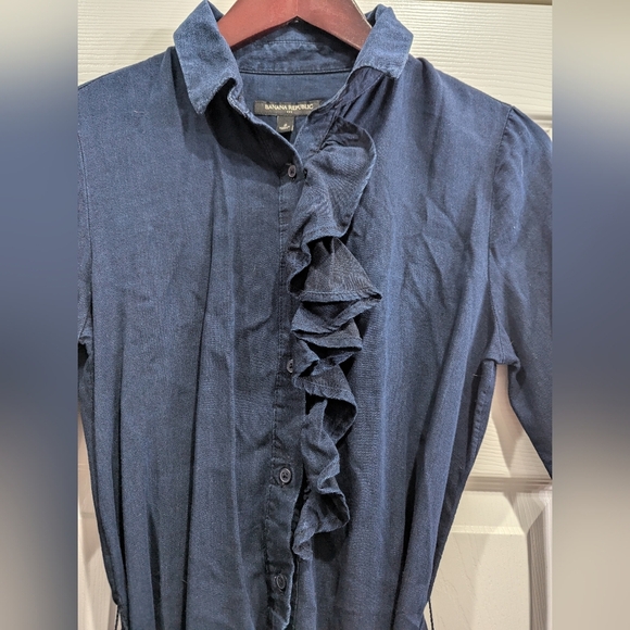 Banana Republic Denim Ruffle Button Front Tie Waist Dress, Size 2 - Picture 4 of 10